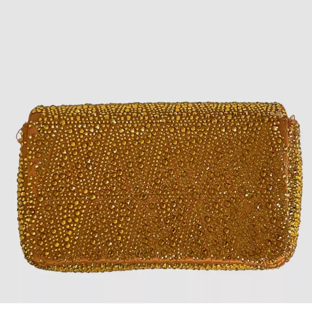 Versace Women's Gold Virtus Mini Embellished V Logo Shoulder Bag Clutch Sac
